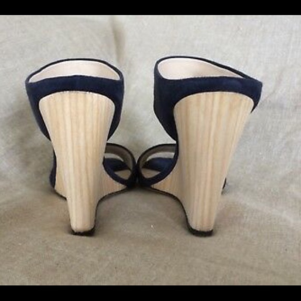 Prada Sandals Blue Suede Wedge Heel Slide 5.5 - Picture 6 of 8